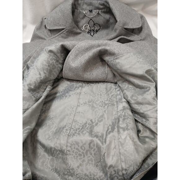 Guess Wool Pea Coat Womens Sz S Gray Double Breasted Large Lapel Collar Preppy - Picture 13 of 16